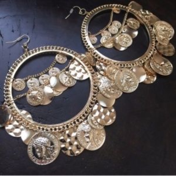 Gypsy Extra Large Boho Coin Hoop Earrings - Picture 4 of 4